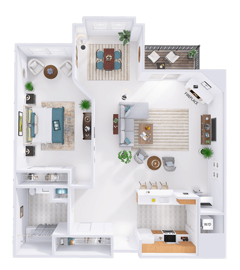 Floor plan for 1 bed, 2 baths, 1684 sqft